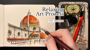 Drawing Architectural Masterpieces with Ink & Watercolor ✒️ | Art ASMR, No talking, No Music
