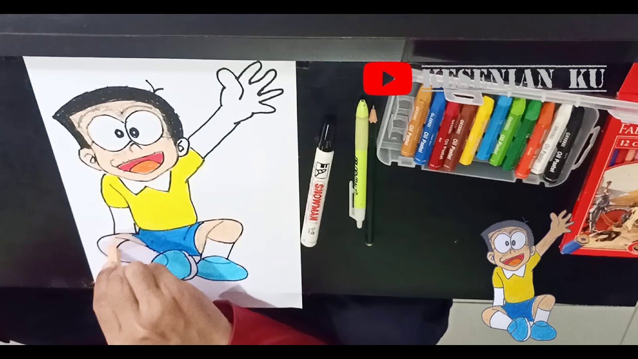 Menggambar tokoh kartun Doraemon Nobita 