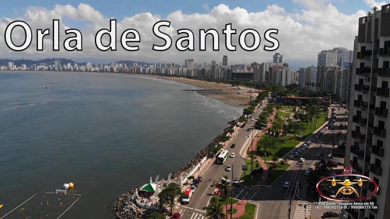 Orla de Santos SP Brasil - O Maior Jardim de Orla do Mundo - Visto de Cima em 4K