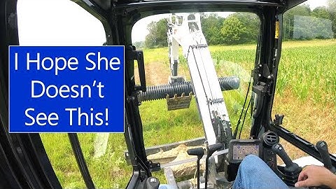 Installing culvert pipe ditch crossing with Bobcat e42 R-2 series mini excavator. BACK IN THE CAB!