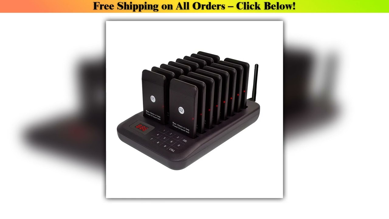 Wireless Calling System Buzzer Restaurant 16 Pager Receiver Vibration 4 Modes With 1