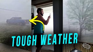 Couple Manage to Film as the Wind Pick Up and the Rain Change to Hail
