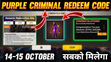 Free fire New Redeem Code Today | 14 to 15 October New Redeem Code Today | Free fire New Redeem Code