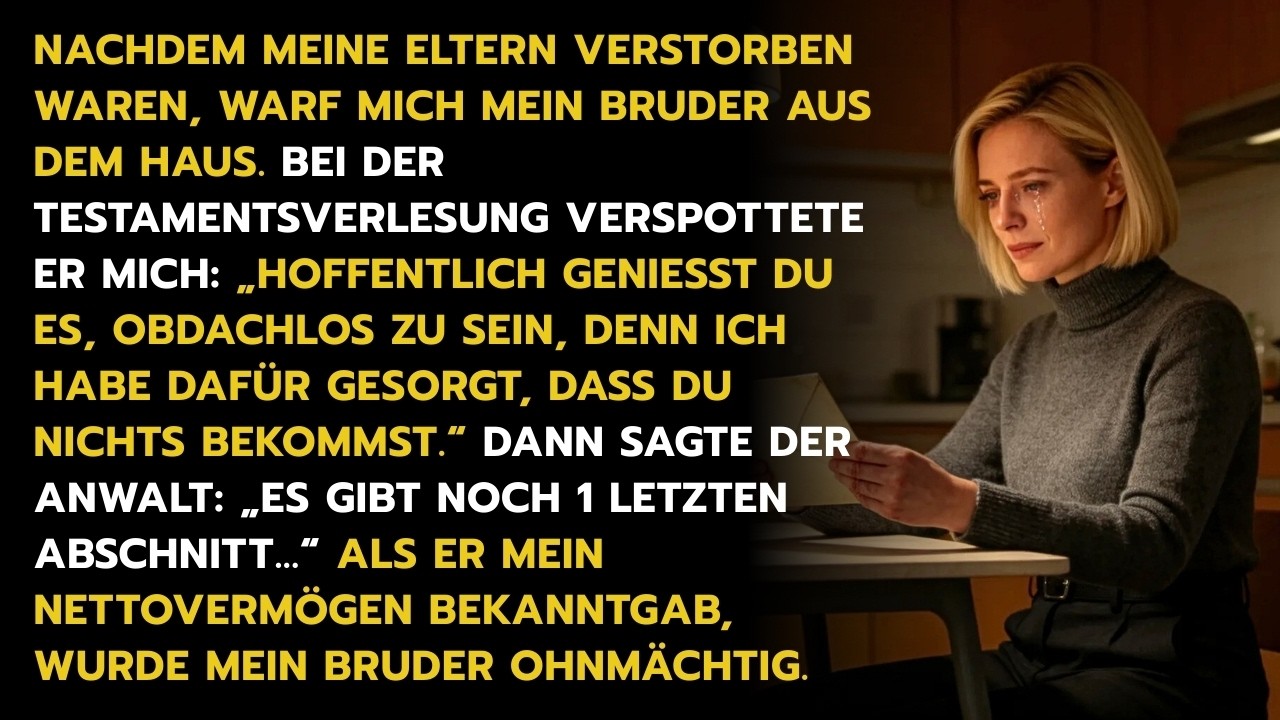 An einem Dienstagabend passte mein Schlüssel nicht mehr ins Schloss. Mein Bruder hatte die Schlösser getauscht, während ich Nachtschicht hatte. Unsere Mutter war kaum drei Wochen tot, die Blumen...
