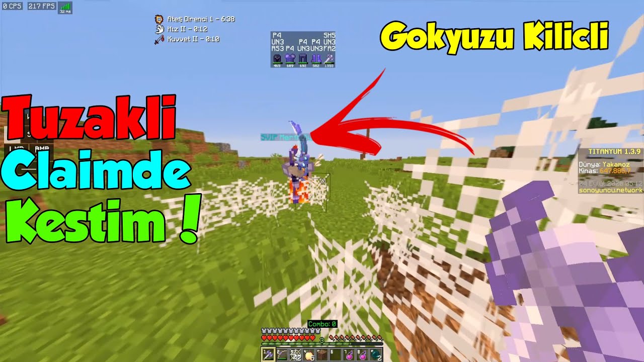 Tuzaklı Claimde Mavi Gökyüzü Kılıçlı Adam Kestim ! -minecraft sonoyuncu