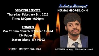 VIEWING SERVICE | NIRMAL GEORGE JOHN |  Video by MAF (917) 868-6960
