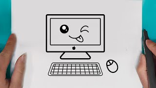 How to draw a Simple and cute computer easy for beginners  drawing Simple and cute computer