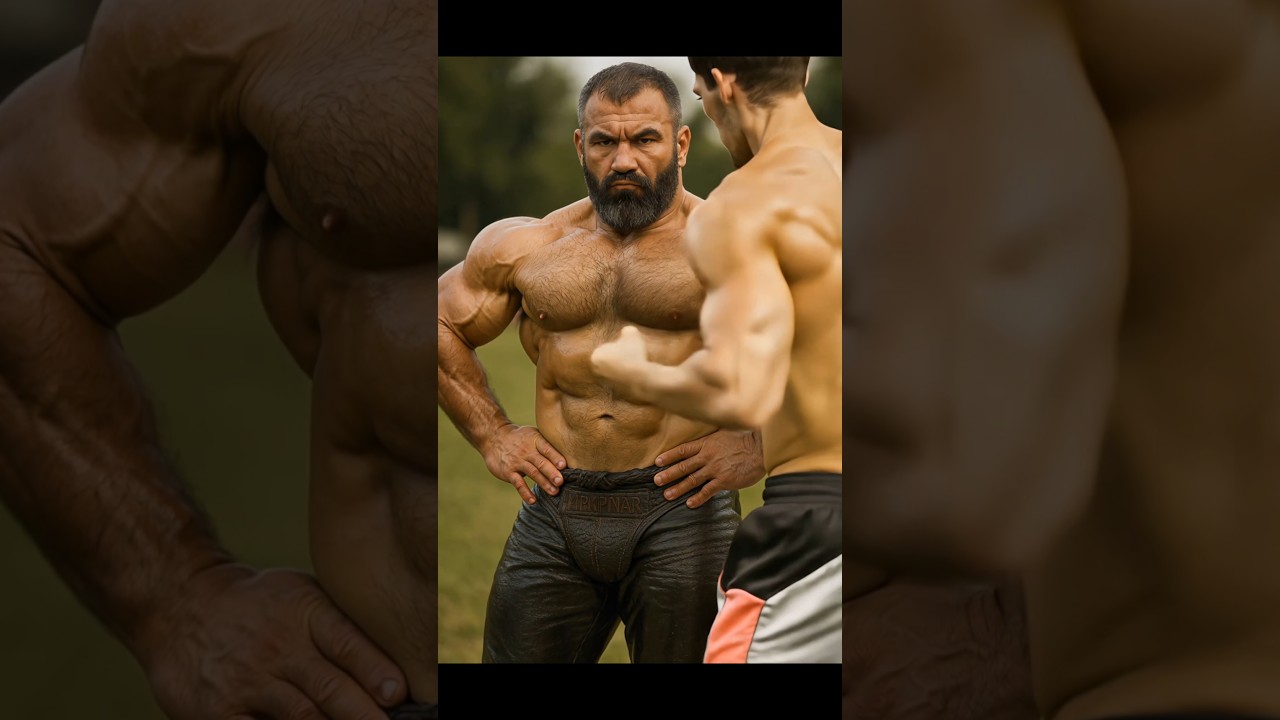 Turkish oil power wrestler gutpunching! 💪 