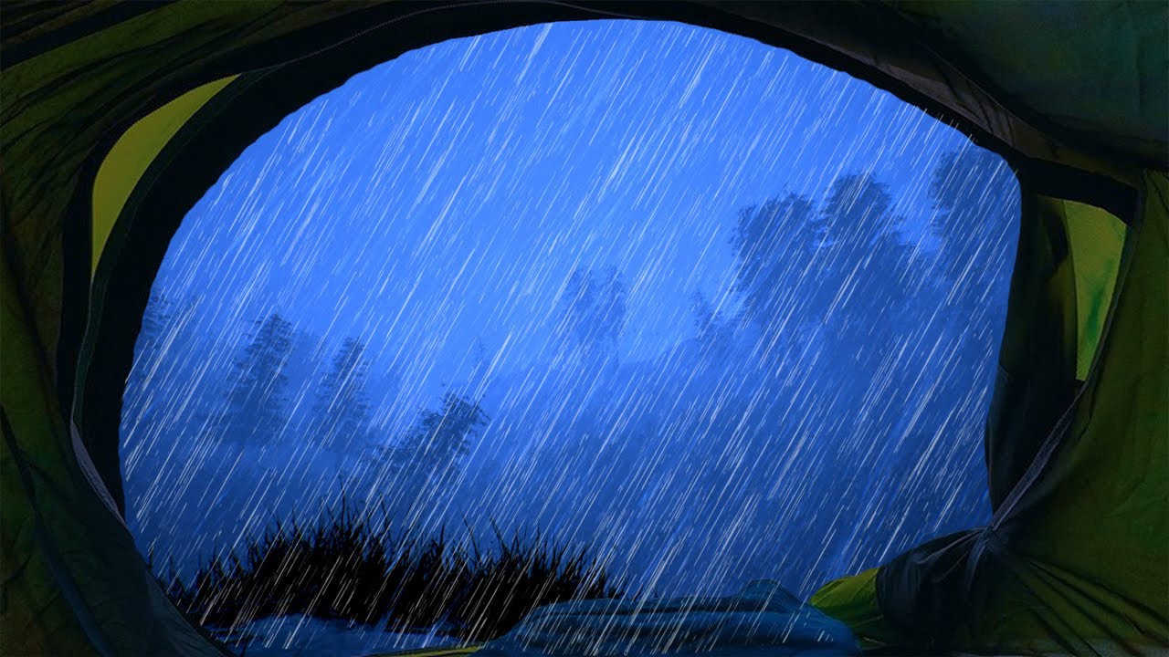 Forest camping in a thunderstorm under heavy rain # ...
