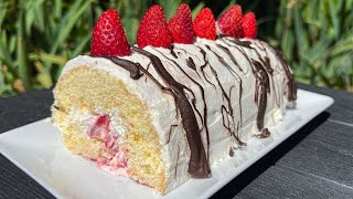 Strawberry Swiss Roll | with Fresh Strawberries and Whipping Cream by Debbie's Kitchen Corner 95 views 1 year ago 5 minutes, 6 seconds