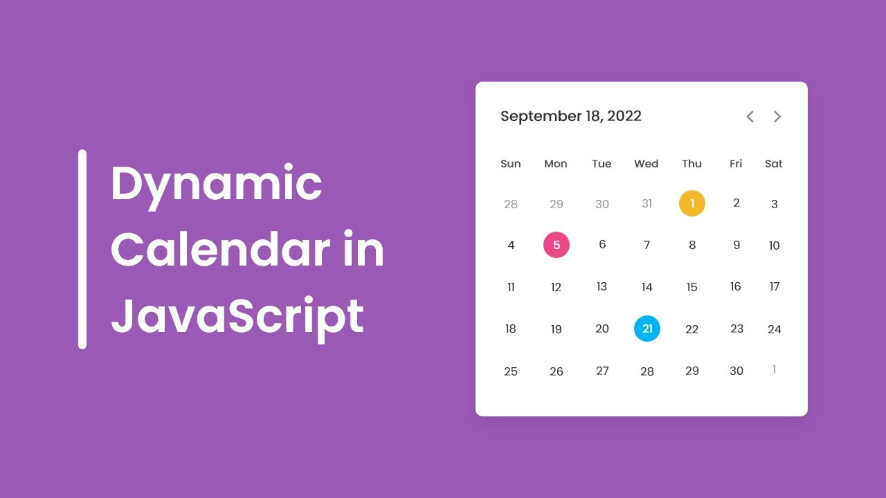 Create A Dynamic Calendar In HTML CSS JavaScript Calendar In 