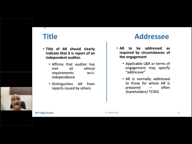 VCM on Standards of Auditing | CA. M P Vijay Kumar class=