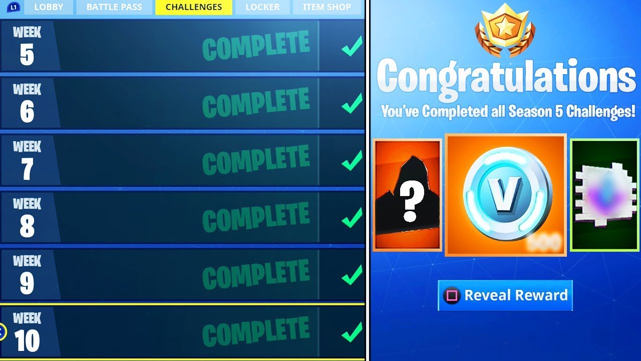 what happens when you complete all week challenges in fortnite new season 5 rewards unlocked - fortnite can you complete challenges in playground