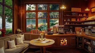 Smooth Jazz Background Music with Fireplace in Cozy Coffee Shop Ambience for Work, Focus