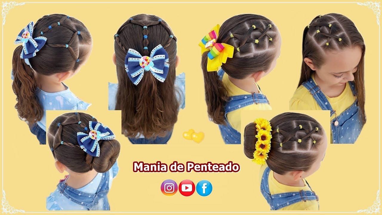 Penteados Infantis Rápidos e Fáceis  Quick and Easy Hairstyles with Rubber  Bands for Girls 🥰💞 