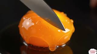 Golden Sweetness ASMR: Cutting Yellow Syrup Coated Fruit Golden Sweetness