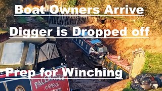 Digger Drop off: Boat Owners Gear up for Canal Breach Winching.  Lots of Activity.