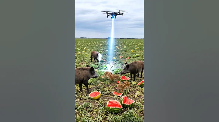 Laser Drone Disables Wild Boar in Watermelon Field!