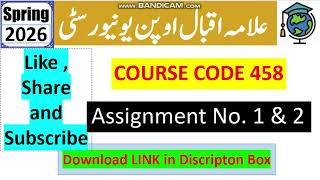 ⏩ AIOU Code 458 Solved Assignment No.1 & 2 Spring 2026 || Community Development || Bachelor BA/B.Com