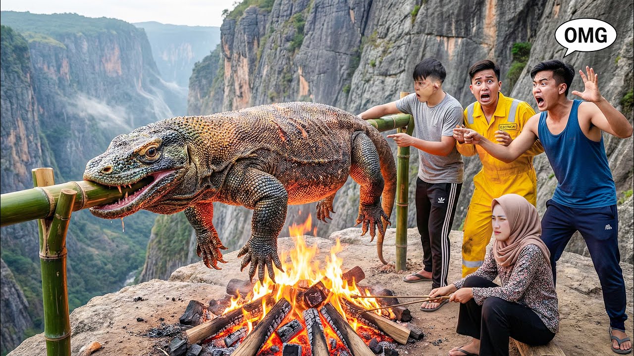 Giant Monitor Lizard Roasted Whole on a High Mountain | A Prehistoric ...
