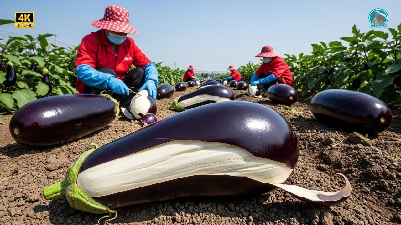 Inside The BIGGEST eggplant Farm & Factory - From Seed to Harvest (Full Process)