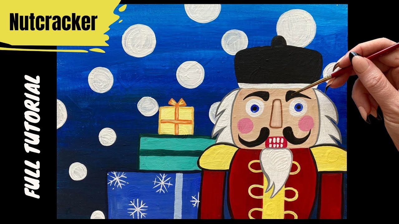 🌰 EP137 - 'Nutcracker' Christmas winter acrylic painting tutorial step by step