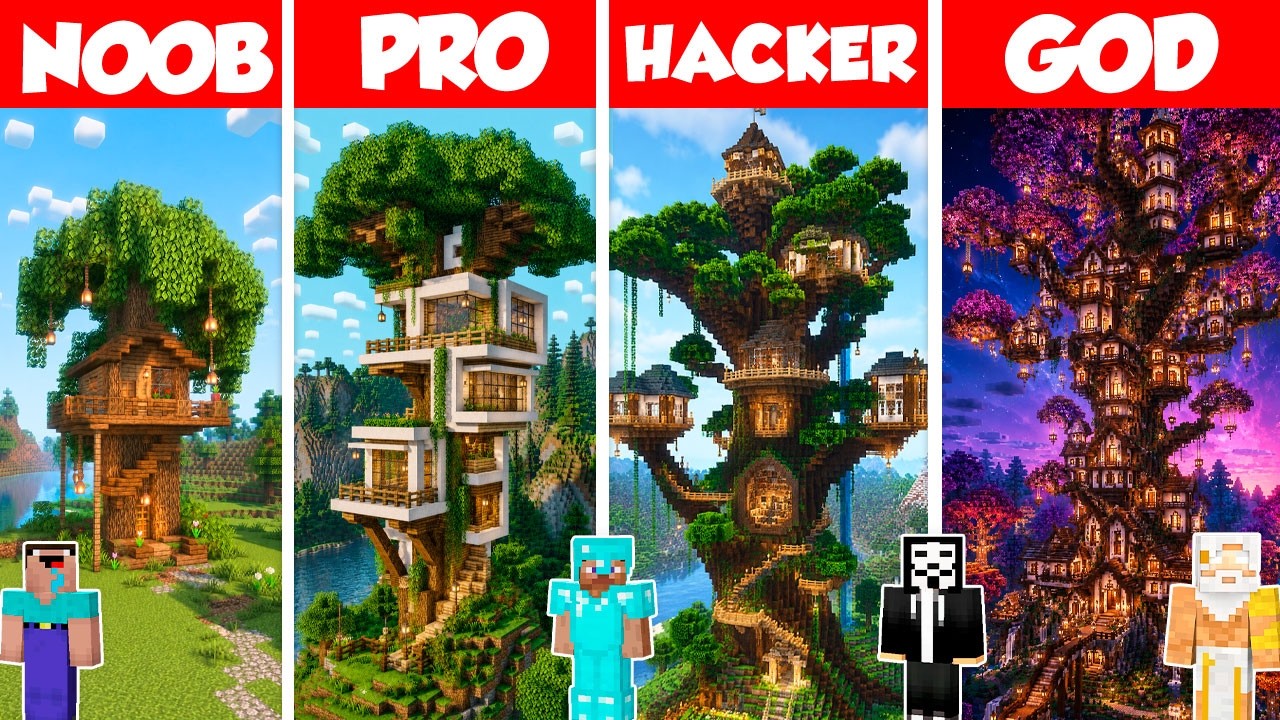 Tree House Build Battle Challenge - Noob vs Pro vs Hacker vs God ...