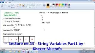 Lecture no.11 - String Variables Part1 by - Khezer Mustafa