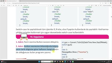 #32- Switch Case kullanımı, c# ile switch case, uygulama10( Haftanın hangi Günü)