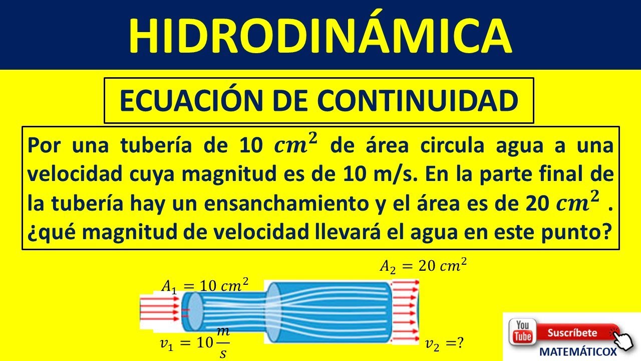 805 ECUACIÓN DE CONTINUIDAD: Por una tubería de 10 𝒄𝒎^𝟐 de área circula