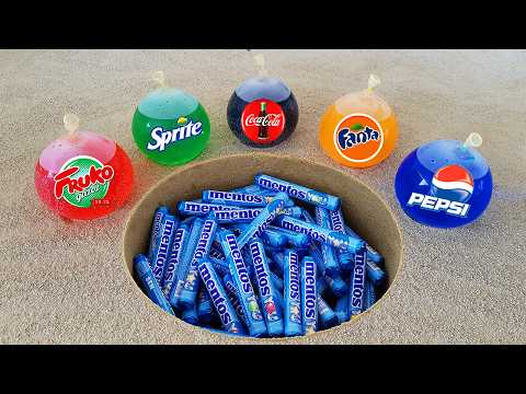 Experiment !! BALLOONS vs Coca Cola, Sprite, Pepsi, Fanta, Fruko and Mentos Underground