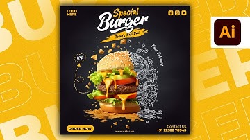 Illustrator CC Tutorial | Graphic Design | Modern Burger Poster  Design tutorial 🍔⚡.