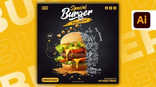 Illustrator CC Tutorial | Graphic Design |  Modern Burger Poster Design 🍔⚡.