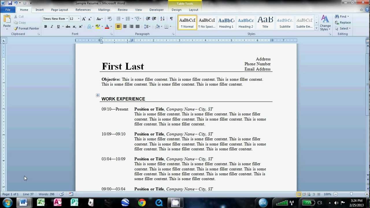 how to create the resume in ms word