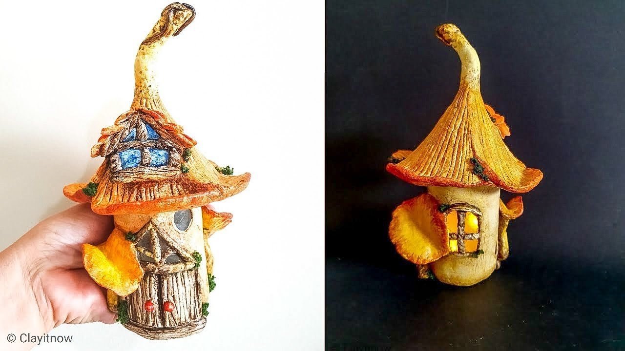Chanterelle Mushroom Fairy House DIY Jar - Air Dry Clay Tutorial