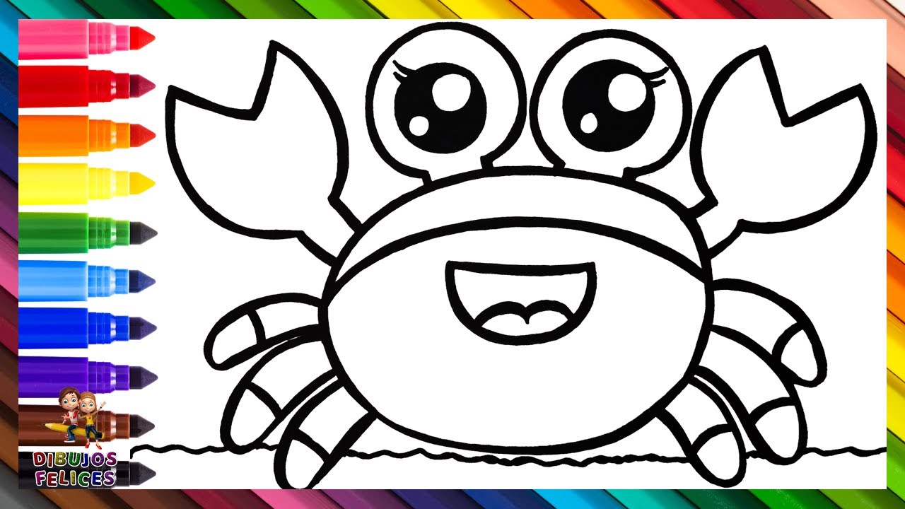 Dibuja y Colorea Un Lindo Cangrejo 🦀🌊🌈 Dibujos Para Niños