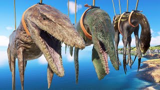 (🦖Jurassic World Evolution 2🦕)MOSASAURUS Vs Tylosaurus,Therizinosaurus,T-Rex Dinosaurs Fight