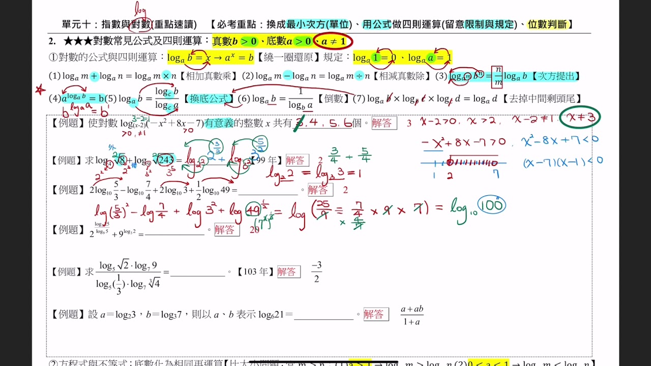 高職數學B【單元十】指數與對數(重點速讀2)