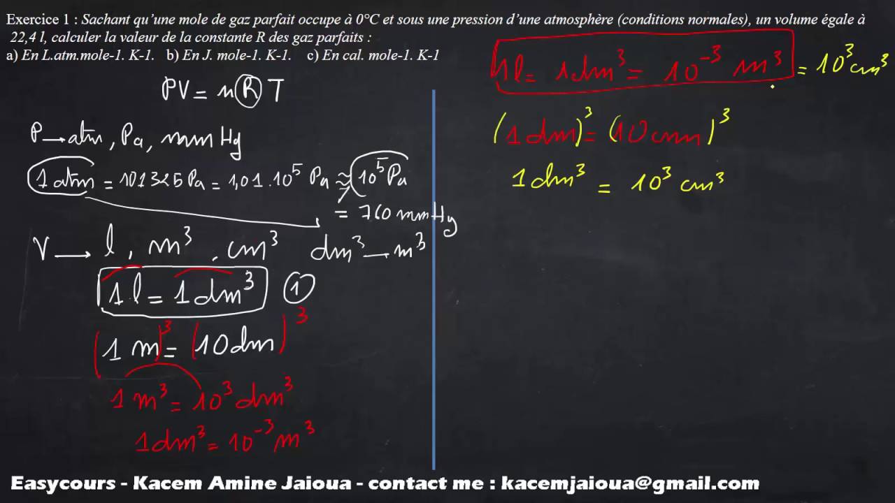 2 Exercice 1 Calcule de constante des Gaz Parfait en