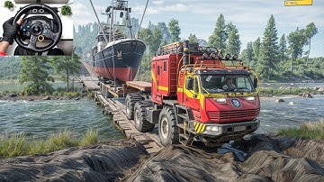 Azov 4220 Antartic - Towing a Boat on a Muddy Road | SnowRunner | Logitech G29 Gameplay | #1040