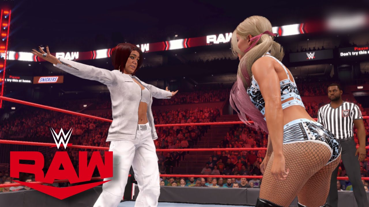 WWE 2K22 alexa bliss and bayley go face to face with each other raw.