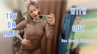 [4K] Try on Haul in dressing room: Transparent dress and shirt without 👙