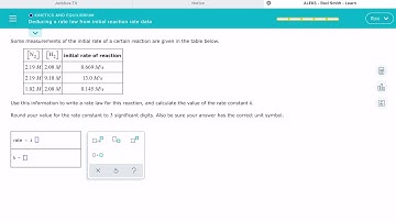 ALEKS: Deducing a rate law from initial reaction data (Part 2)