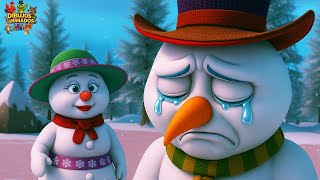 El muñeco de nieve con una lágrima brillante en la mejilla, animación 3D de invierno