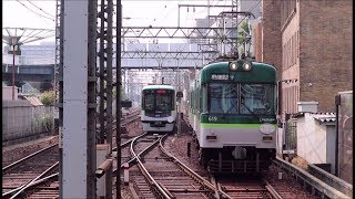 京阪びわ湖浜大津駅に新塗装の600形が到着～発車まで