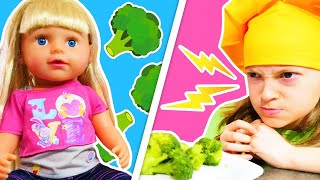 Seline e sua boneca foram envenenadas pela comida do chef! Vídeo infantil. História infantil.