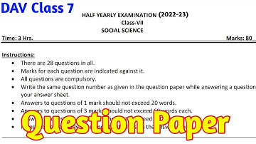 ||DAV Class 7 S. St Half Yearly Question Paper 2022 - 23||
