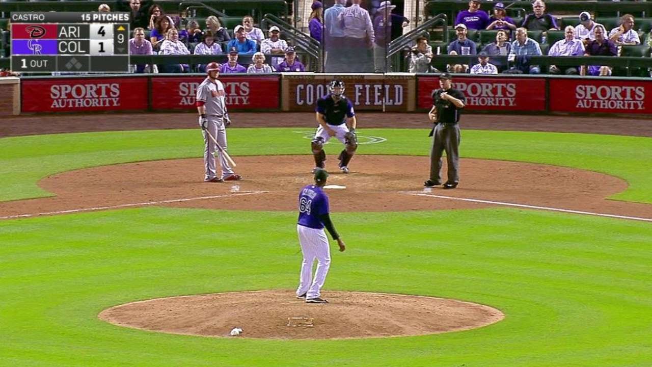 ARI@COL: Pitcher Castro licks hand, umpire calls ball