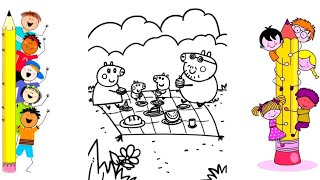 Peppa Pig Family Picnic Coloring Page 🌈 | Easy Coloring for Kids | Learn Colors with Peppa Pig