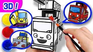 How to draw fire truck l Glitter Toy shapes coloring l Tayo Paper Craft l Tayo the Little Bus